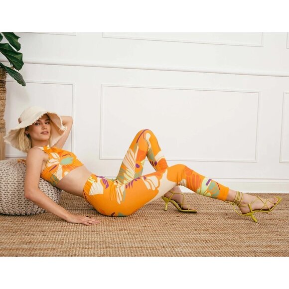 NWT Hilary MacMillan orange palm print fitted high-waisted leggings, M - Picture 2 of 10